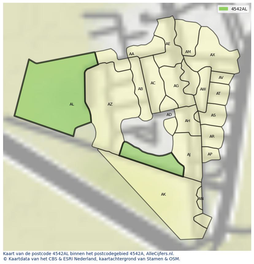 Afbeelding van het postcodegebied 4542 AL op de kaart.