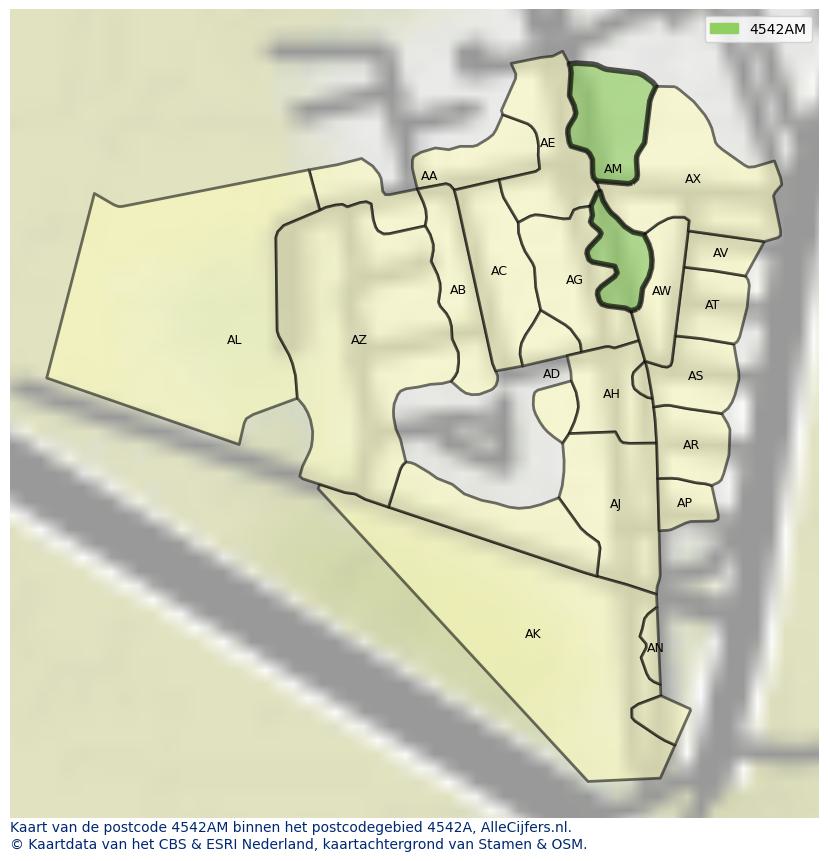 Afbeelding van het postcodegebied 4542 AM op de kaart.