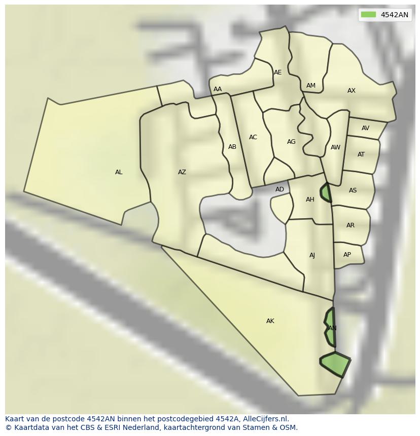 Afbeelding van het postcodegebied 4542 AN op de kaart.