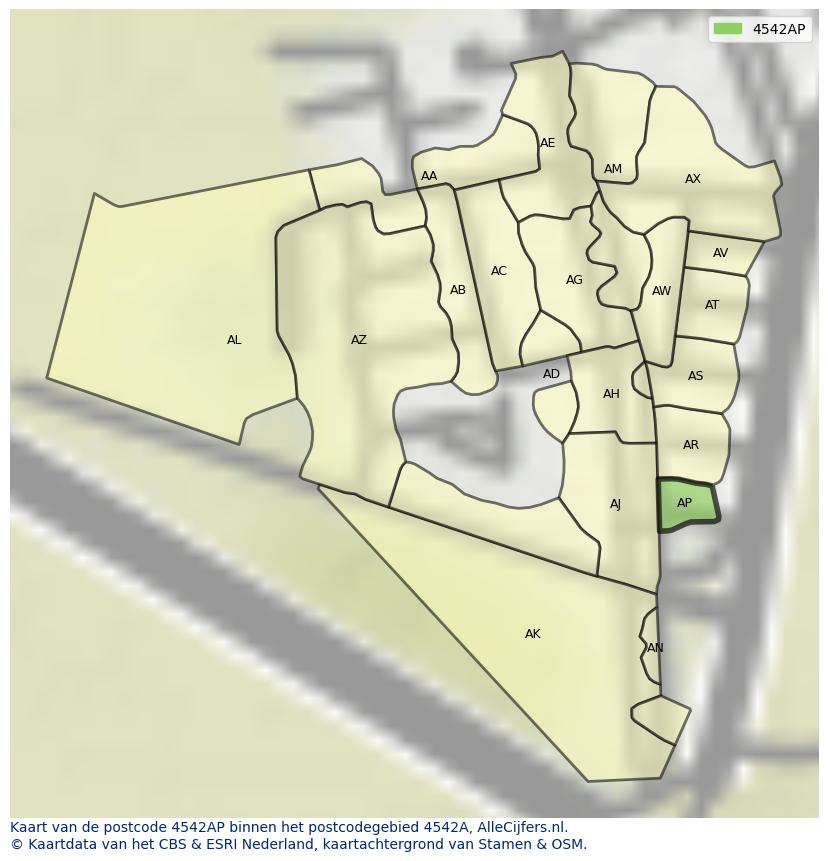 Afbeelding van het postcodegebied 4542 AP op de kaart.