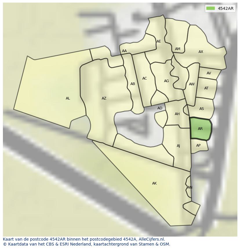 Afbeelding van het postcodegebied 4542 AR op de kaart.