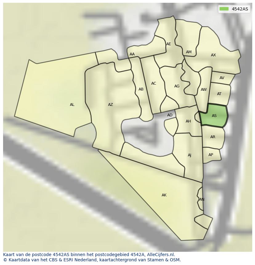 Afbeelding van het postcodegebied 4542 AS op de kaart.