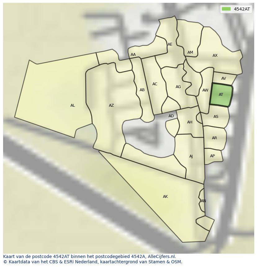 Afbeelding van het postcodegebied 4542 AT op de kaart.