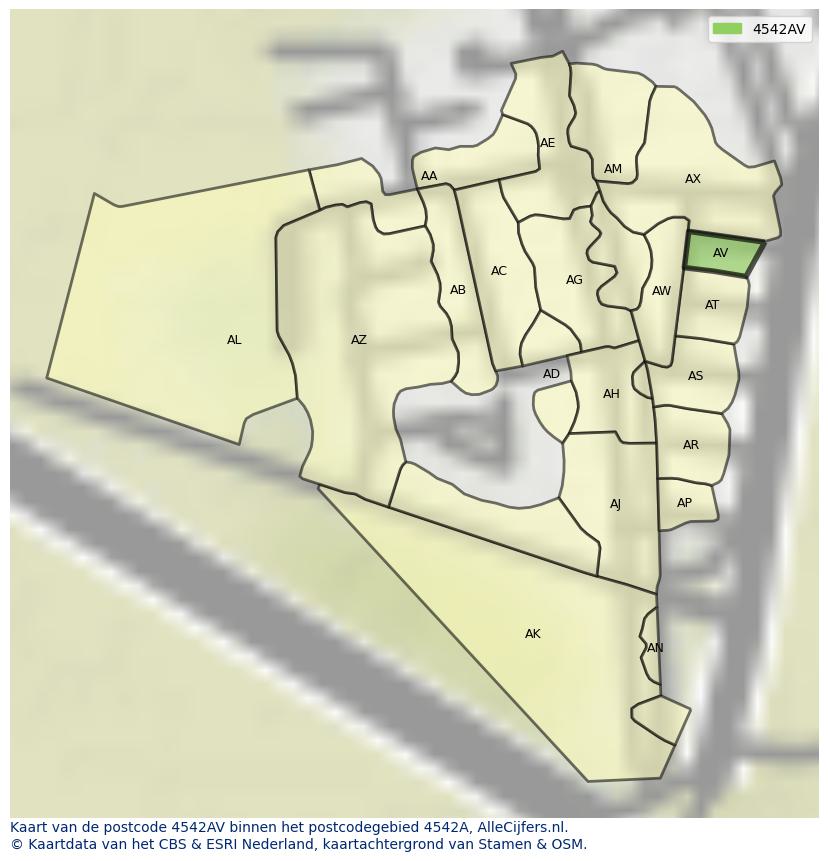 Afbeelding van het postcodegebied 4542 AV op de kaart.