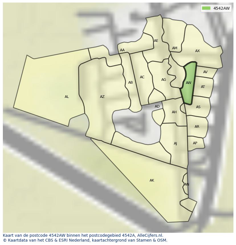 Afbeelding van het postcodegebied 4542 AW op de kaart.