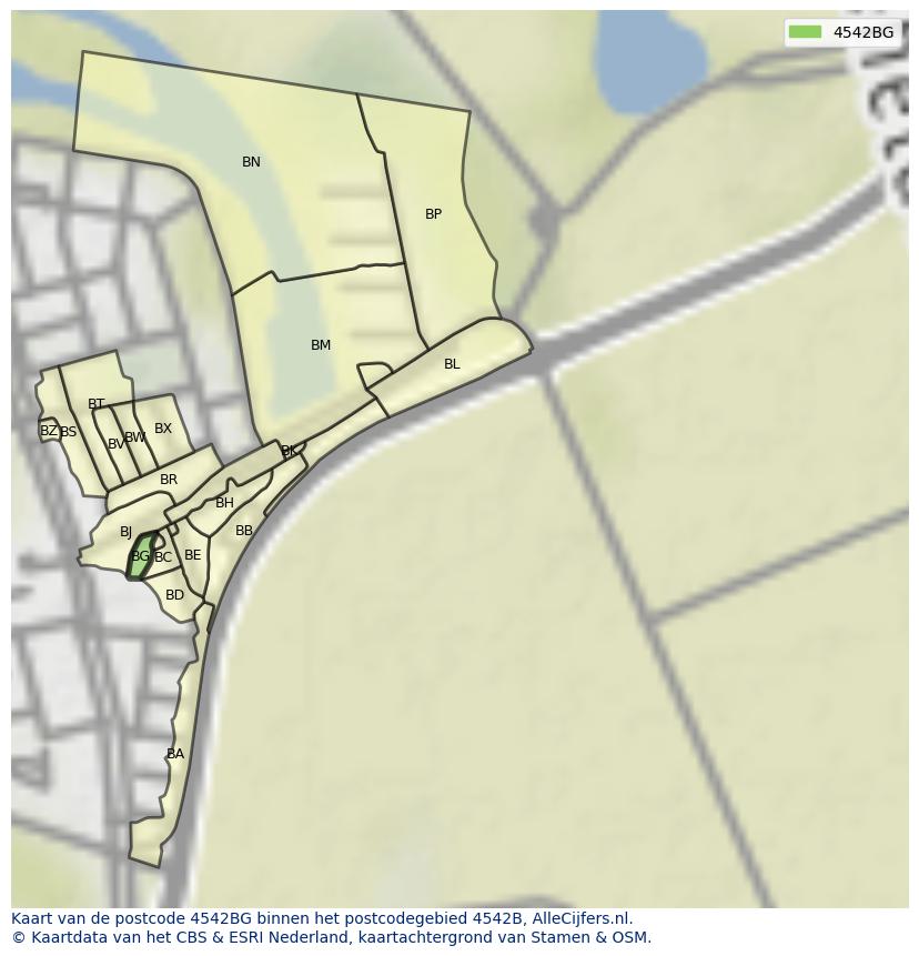 Afbeelding van het postcodegebied 4542 BG op de kaart.
