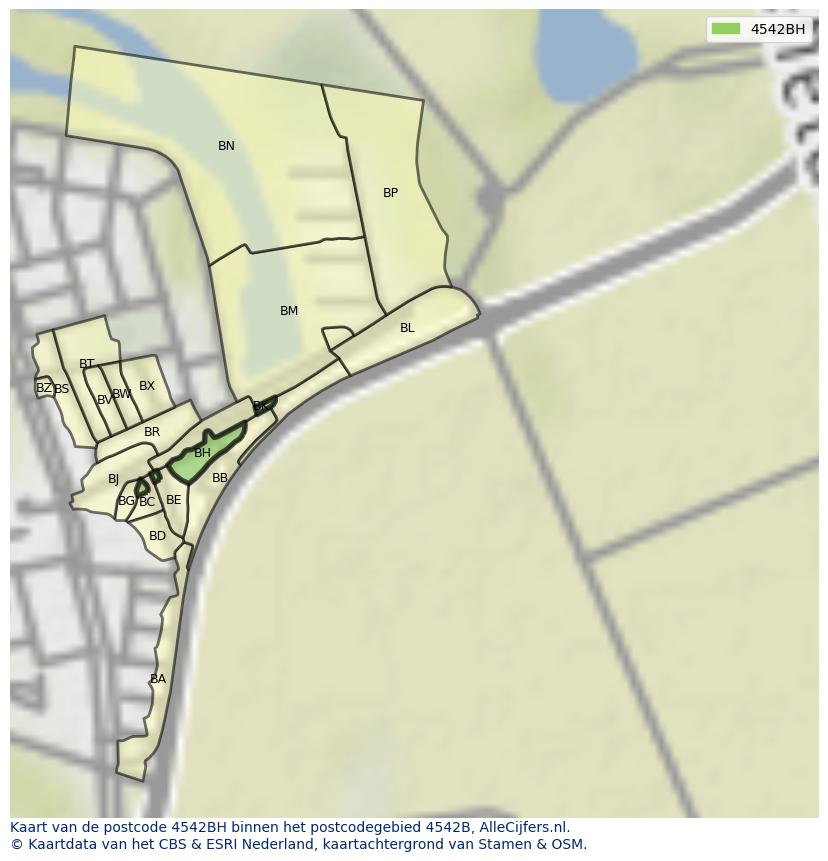 Afbeelding van het postcodegebied 4542 BH op de kaart.