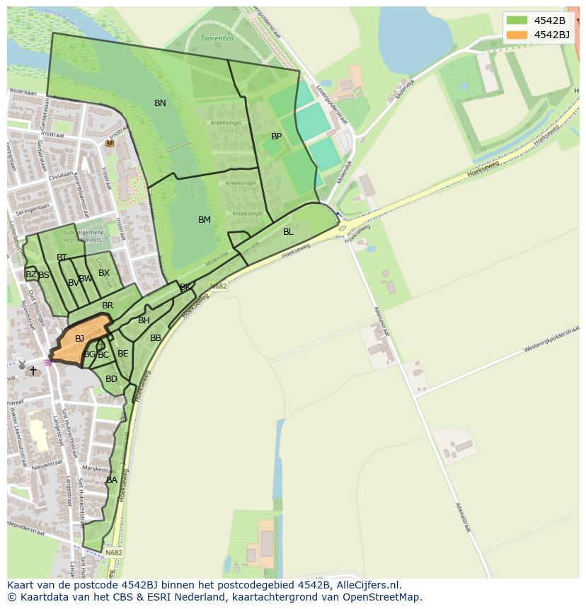 Afbeelding van het postcodegebied 4542 BJ op de kaart.