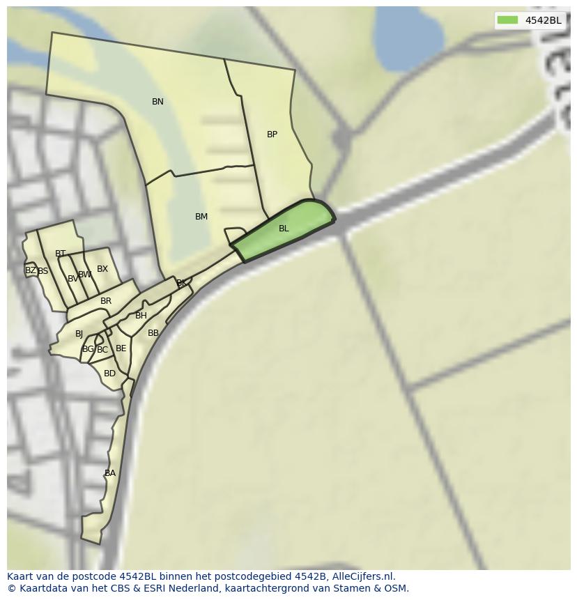 Afbeelding van het postcodegebied 4542 BL op de kaart.