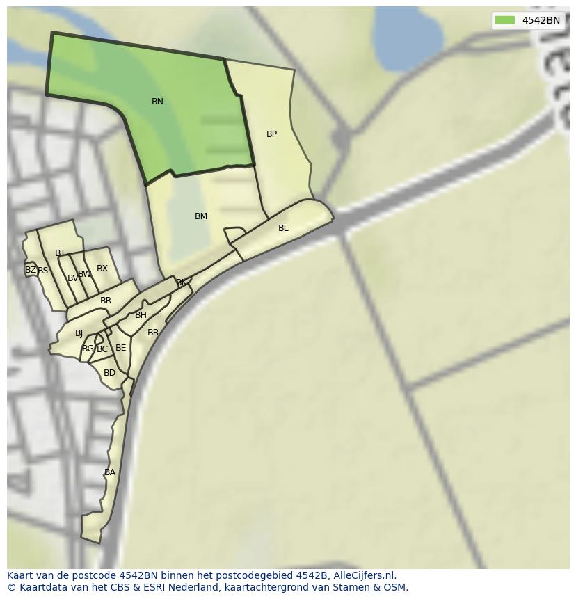 Afbeelding van het postcodegebied 4542 BN op de kaart.