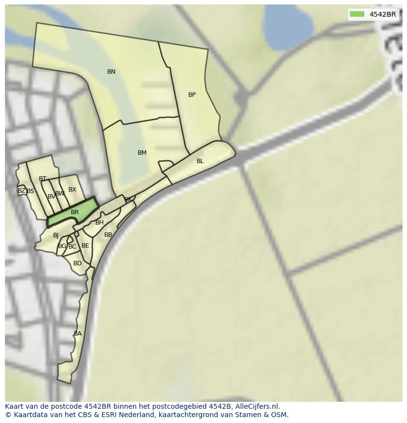 Afbeelding van het postcodegebied 4542 BR op de kaart.