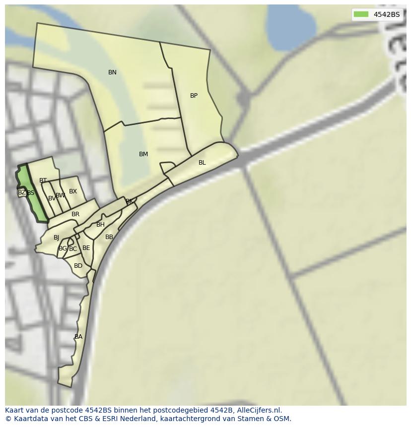 Afbeelding van het postcodegebied 4542 BS op de kaart.