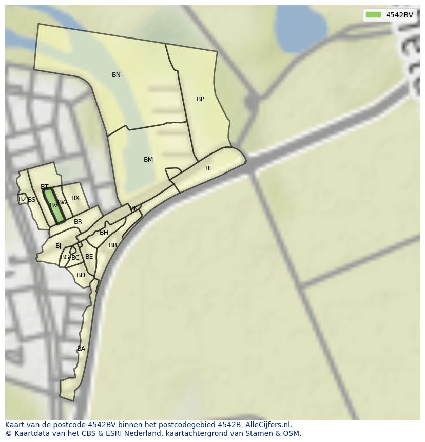 Afbeelding van het postcodegebied 4542 BV op de kaart.