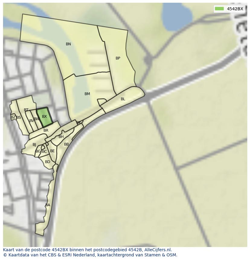 Afbeelding van het postcodegebied 4542 BX op de kaart.