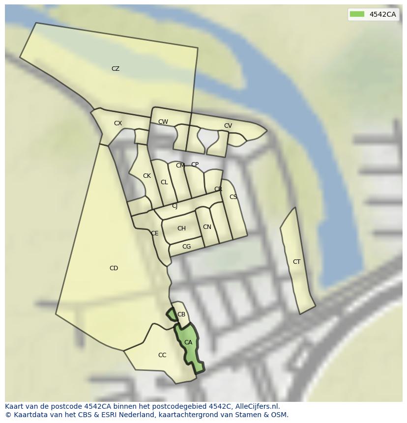 Afbeelding van het postcodegebied 4542 CA op de kaart.