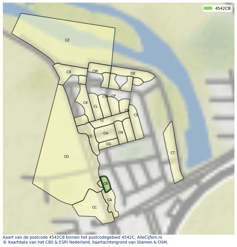 Afbeelding van het postcodegebied 4542 CB op de kaart.