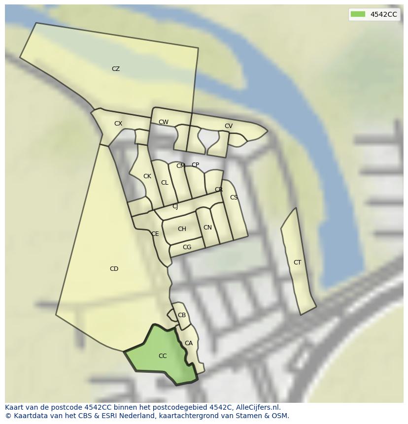 Afbeelding van het postcodegebied 4542 CC op de kaart.