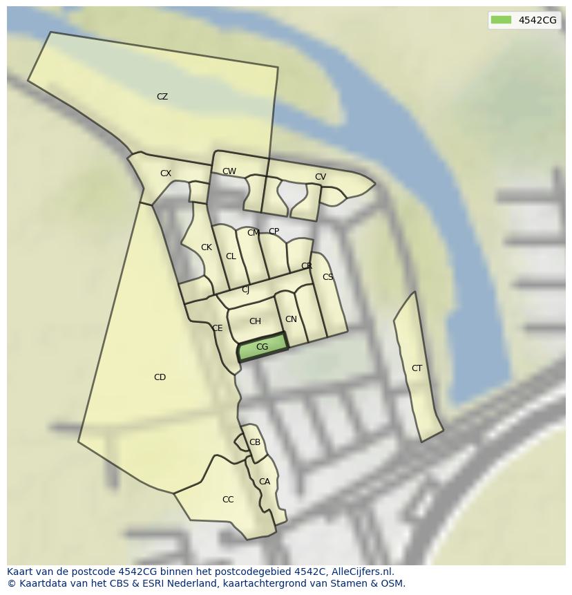 Afbeelding van het postcodegebied 4542 CG op de kaart.
