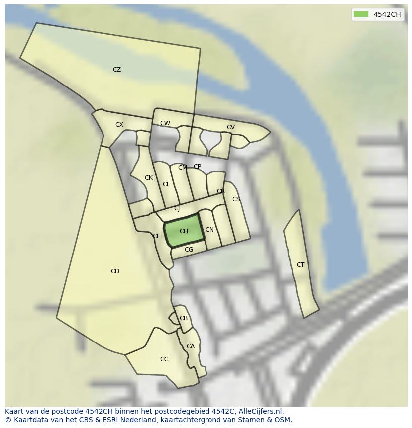 Afbeelding van het postcodegebied 4542 CH op de kaart.