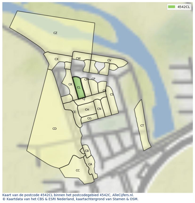 Afbeelding van het postcodegebied 4542 CL op de kaart.