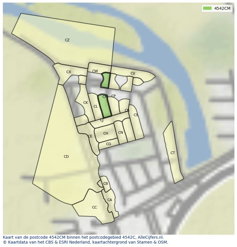 Afbeelding van het postcodegebied 4542 CM op de kaart.