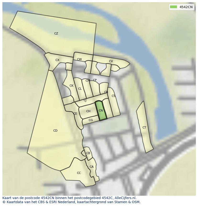 Afbeelding van het postcodegebied 4542 CN op de kaart.