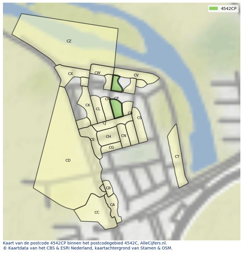 Afbeelding van het postcodegebied 4542 CP op de kaart.