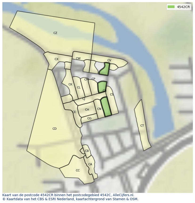 Afbeelding van het postcodegebied 4542 CR op de kaart.