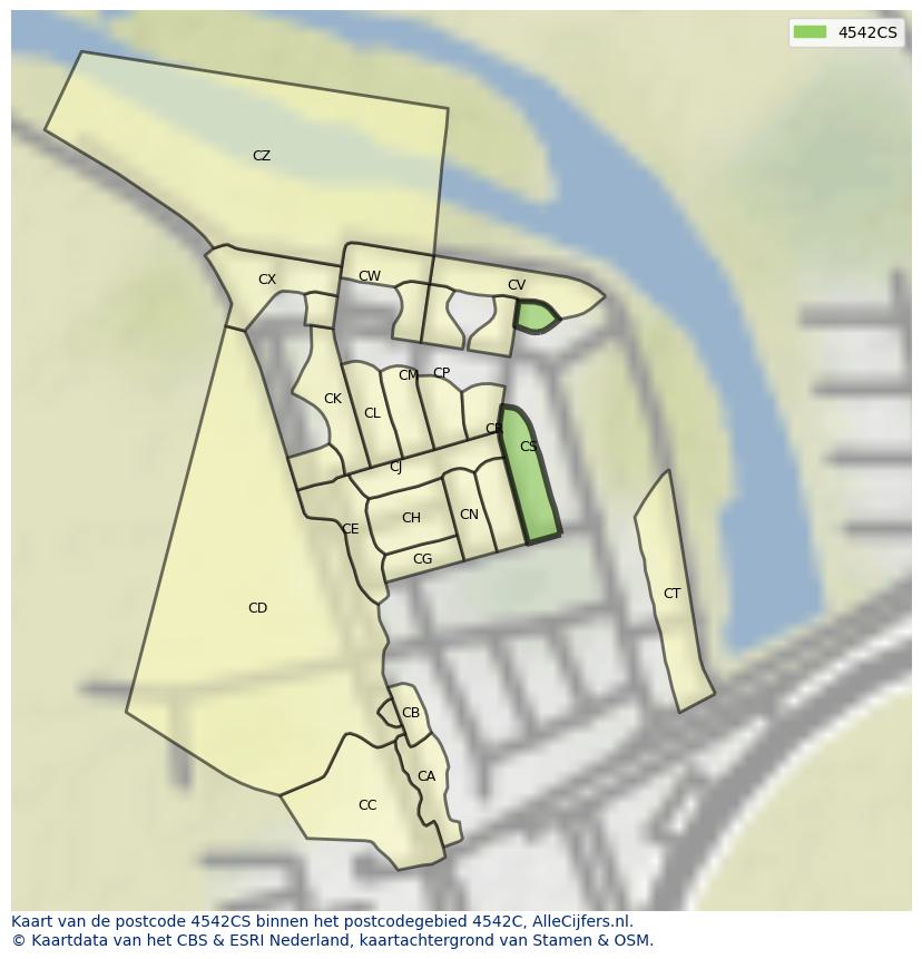 Afbeelding van het postcodegebied 4542 CS op de kaart.