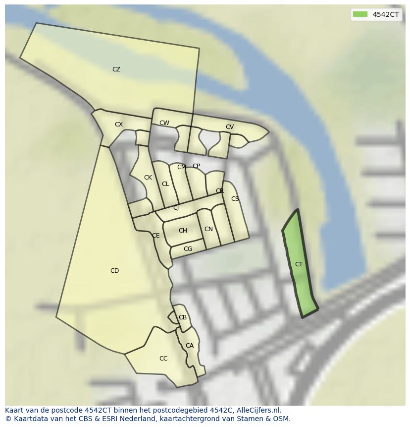 Afbeelding van het postcodegebied 4542 CT op de kaart.