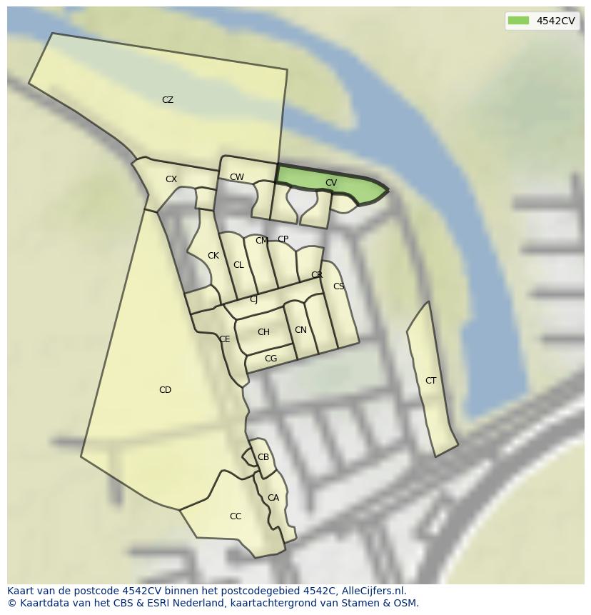 Afbeelding van het postcodegebied 4542 CV op de kaart.