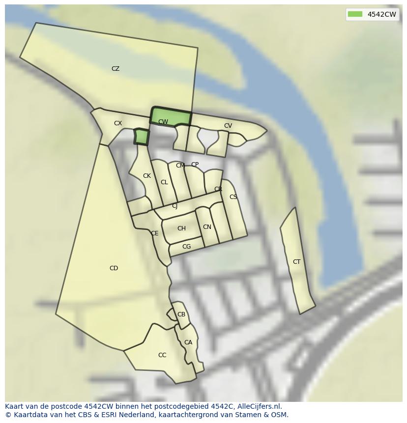 Afbeelding van het postcodegebied 4542 CW op de kaart.