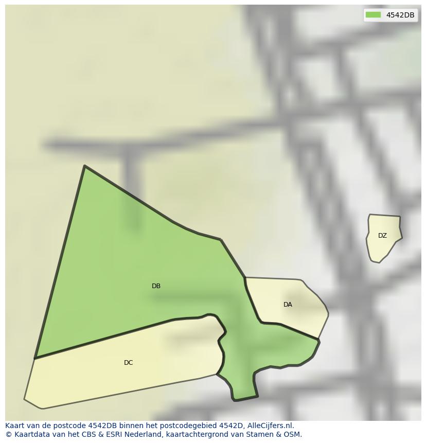 Afbeelding van het postcodegebied 4542 DB op de kaart.
