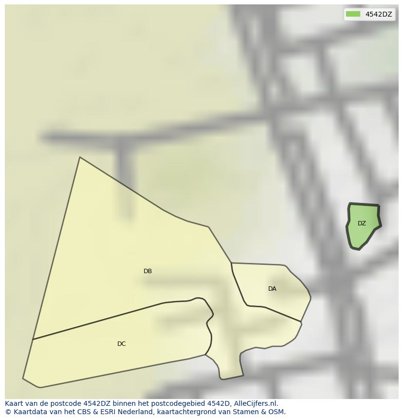 Afbeelding van het postcodegebied 4542 DZ op de kaart.