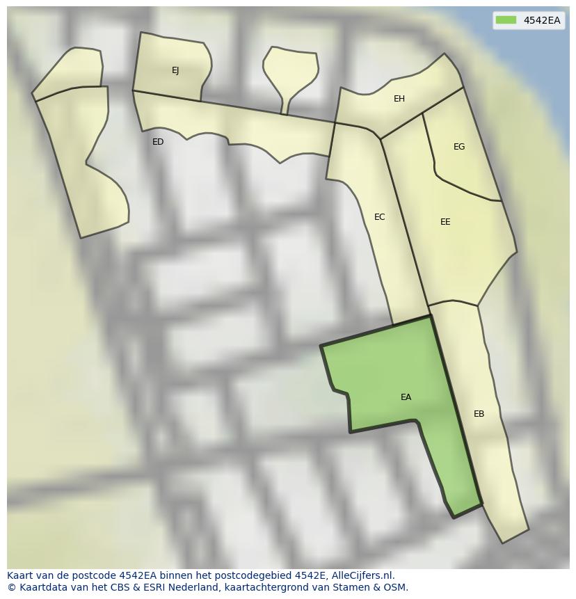 Afbeelding van het postcodegebied 4542 EA op de kaart.
