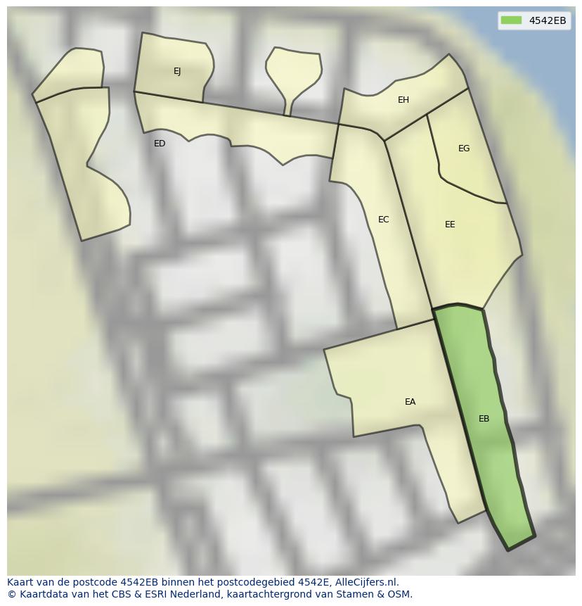 Afbeelding van het postcodegebied 4542 EB op de kaart.