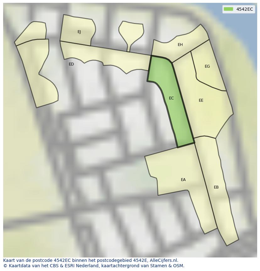Afbeelding van het postcodegebied 4542 EC op de kaart.