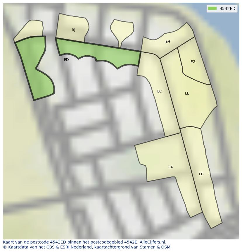 Afbeelding van het postcodegebied 4542 ED op de kaart.