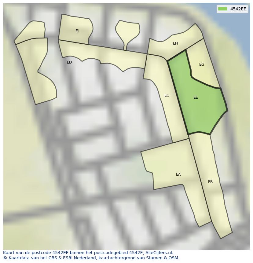 Afbeelding van het postcodegebied 4542 EE op de kaart.