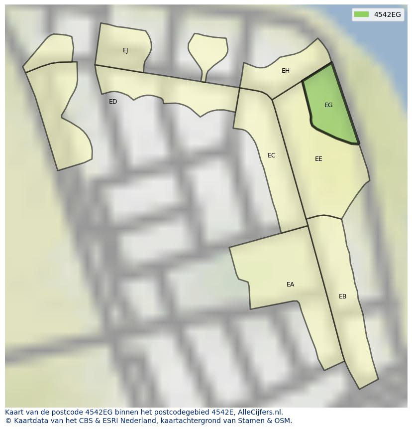 Afbeelding van het postcodegebied 4542 EG op de kaart.