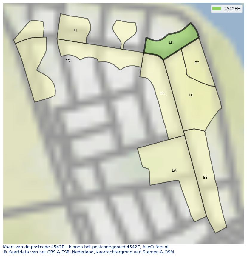 Afbeelding van het postcodegebied 4542 EH op de kaart.
