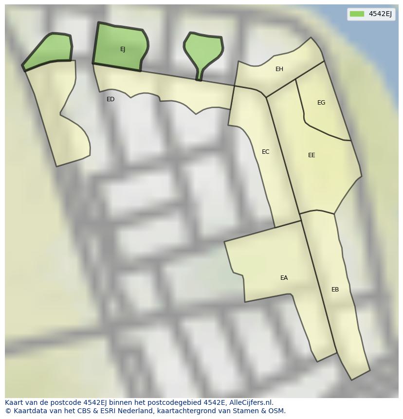 Afbeelding van het postcodegebied 4542 EJ op de kaart.