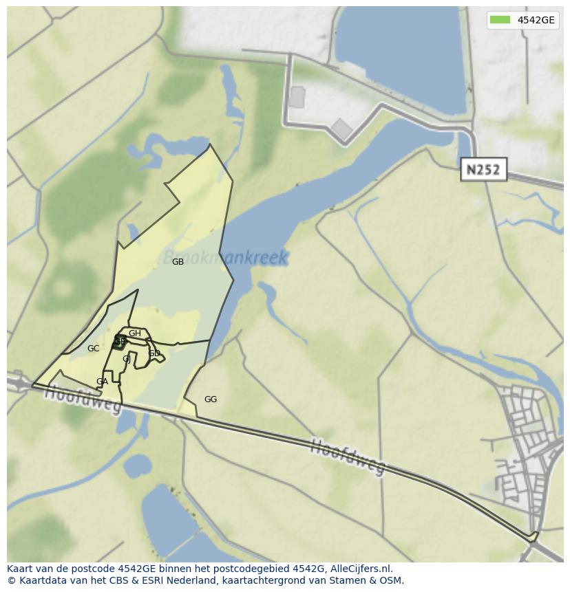 Afbeelding van het postcodegebied 4542 GE op de kaart.
