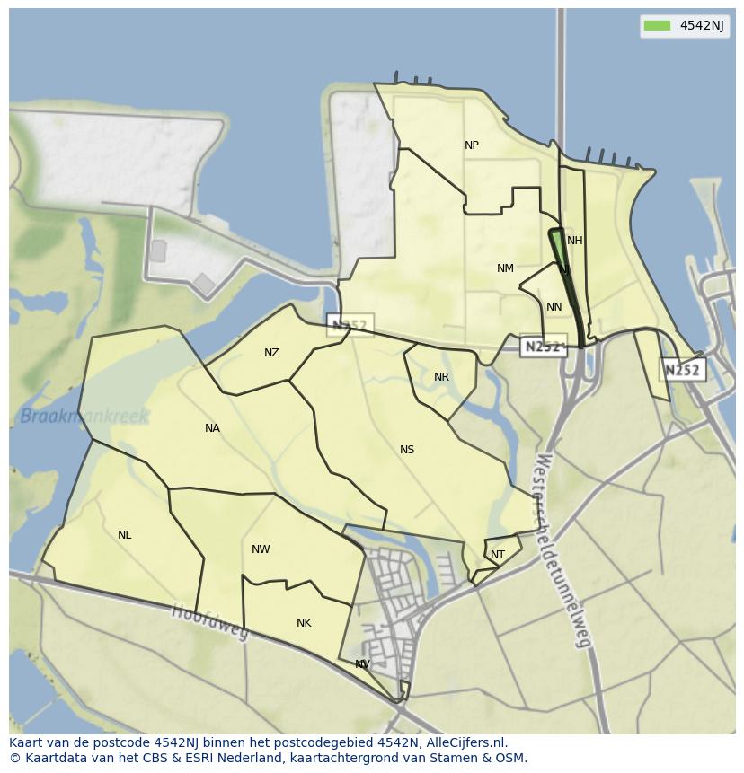 Afbeelding van het postcodegebied 4542 NJ op de kaart.