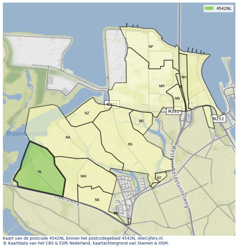 Afbeelding van het postcodegebied 4542 NL op de kaart.