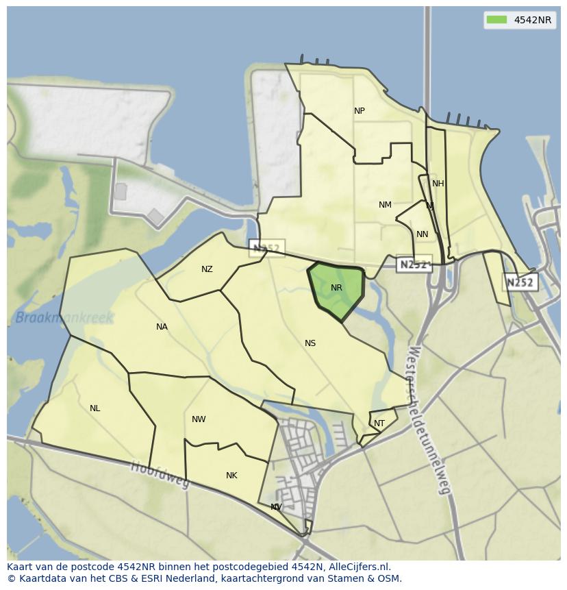 Afbeelding van het postcodegebied 4542 NR op de kaart.