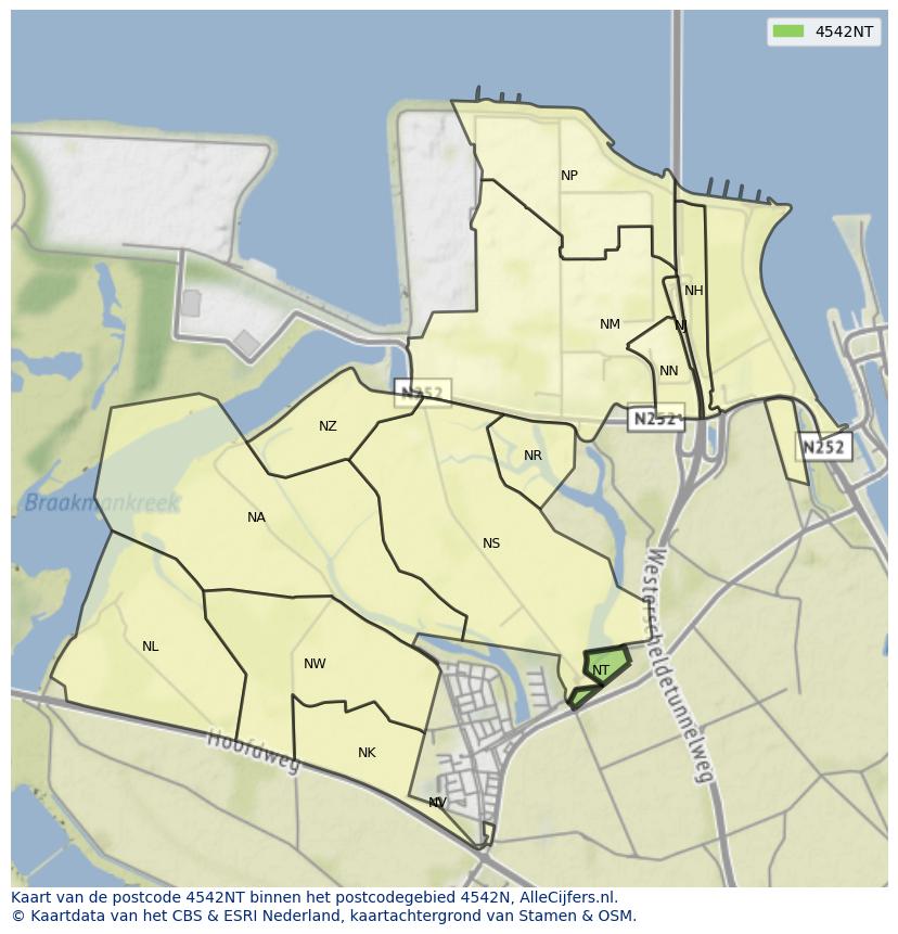 Afbeelding van het postcodegebied 4542 NT op de kaart.