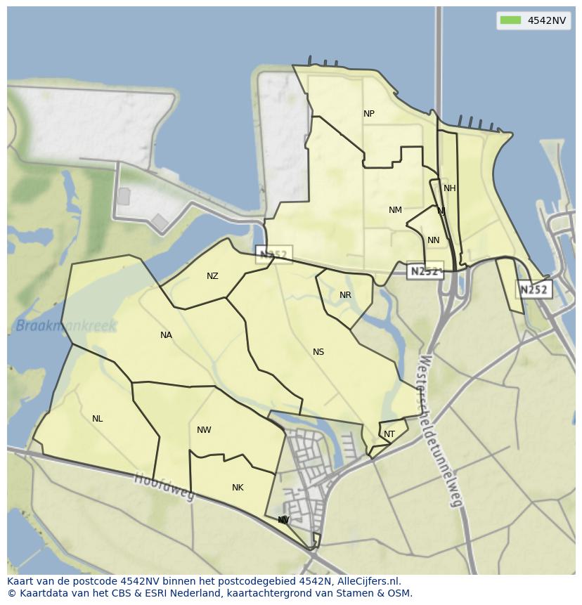 Afbeelding van het postcodegebied 4542 NV op de kaart.