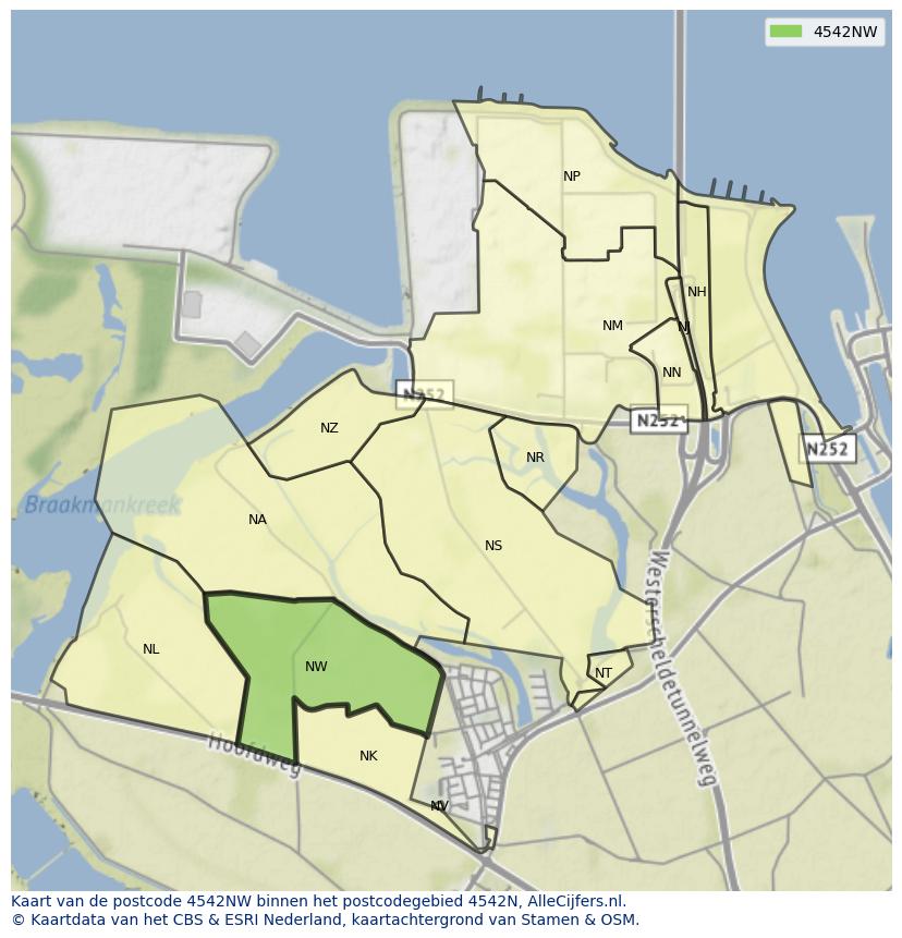 Afbeelding van het postcodegebied 4542 NW op de kaart.