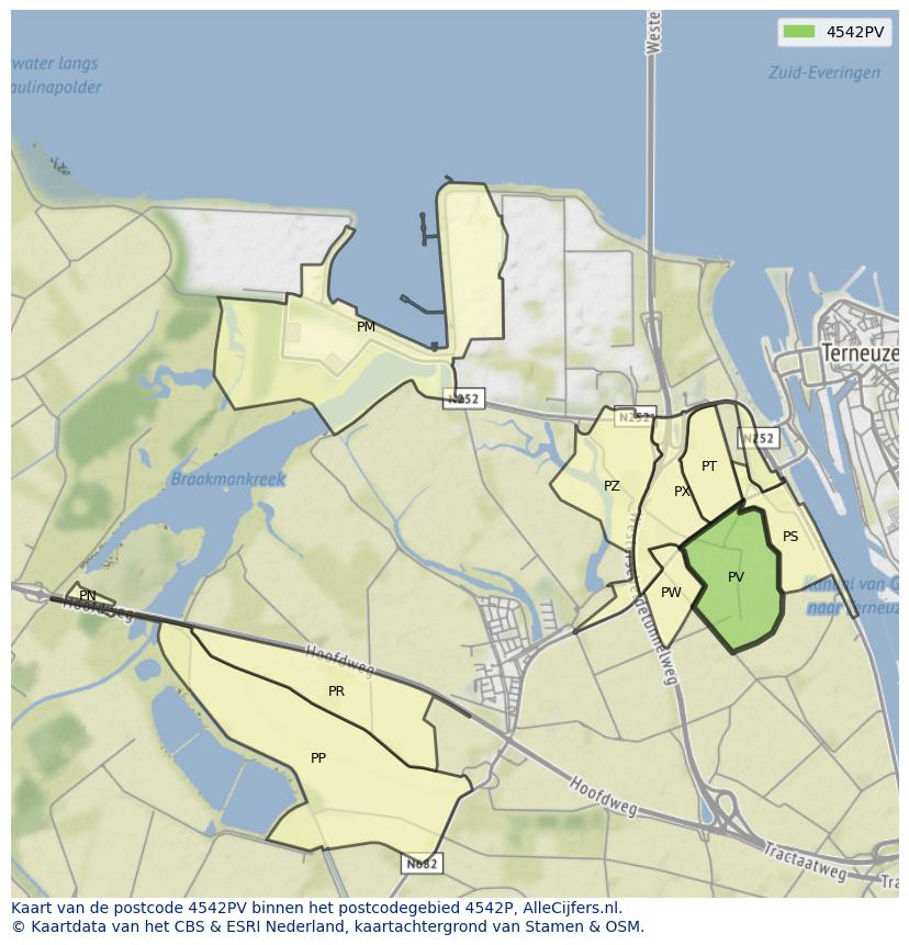 Afbeelding van het postcodegebied 4542 PV op de kaart.
